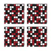 Large Mosaic Squares in Black, Dark Red, and White