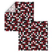 Large Mosaic Squares in Black, Dark Red, and White