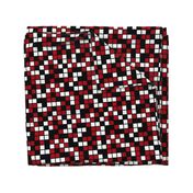 Large Mosaic Squares in Black, Dark Red, and White