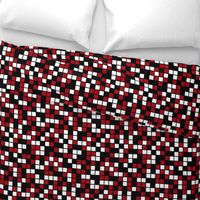 Large Mosaic Squares in Black, Dark Red, and White