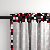 Large Mosaic Squares in Black, Dark Red, and White