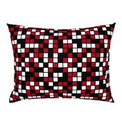 Large Mosaic Squares in Black, Dark Red, and White