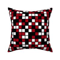 Large Mosaic Squares in Black, Dark Red, and White