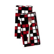 Large Mosaic Squares in Black, Dark Red, and White