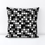 Large Mosaic Squares in Black, Medium Gray, and White