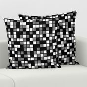 Large Mosaic Squares in Black, Medium Gray, and White