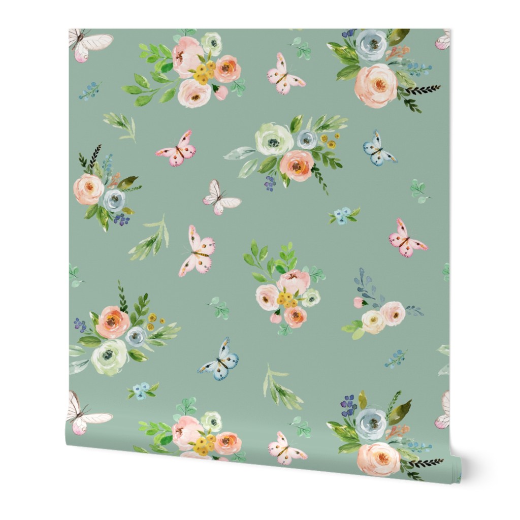 8" Spring Time Bunny Florals Green
