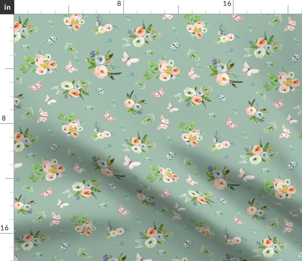 8" Spring Time Bunny Florals Green