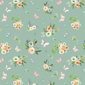 4" Spring Time Bunny Florals Green
