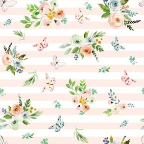 8" Spring Time Bunny Florals Pale Peach Stripes