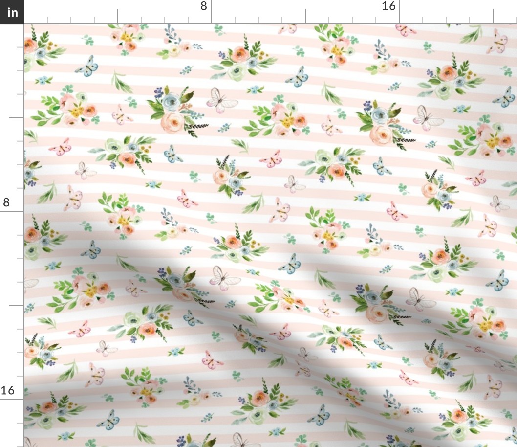 8" Spring Time Bunny Florals Pale Peach Stripes