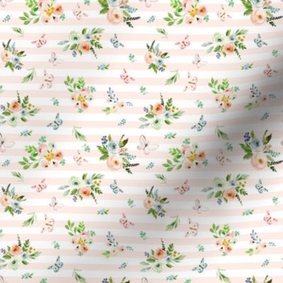 4" Spring Time Bunny Florals Pale Peach Stripes