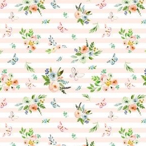 4" Spring Time Bunny Florals Pale Peach Stripes