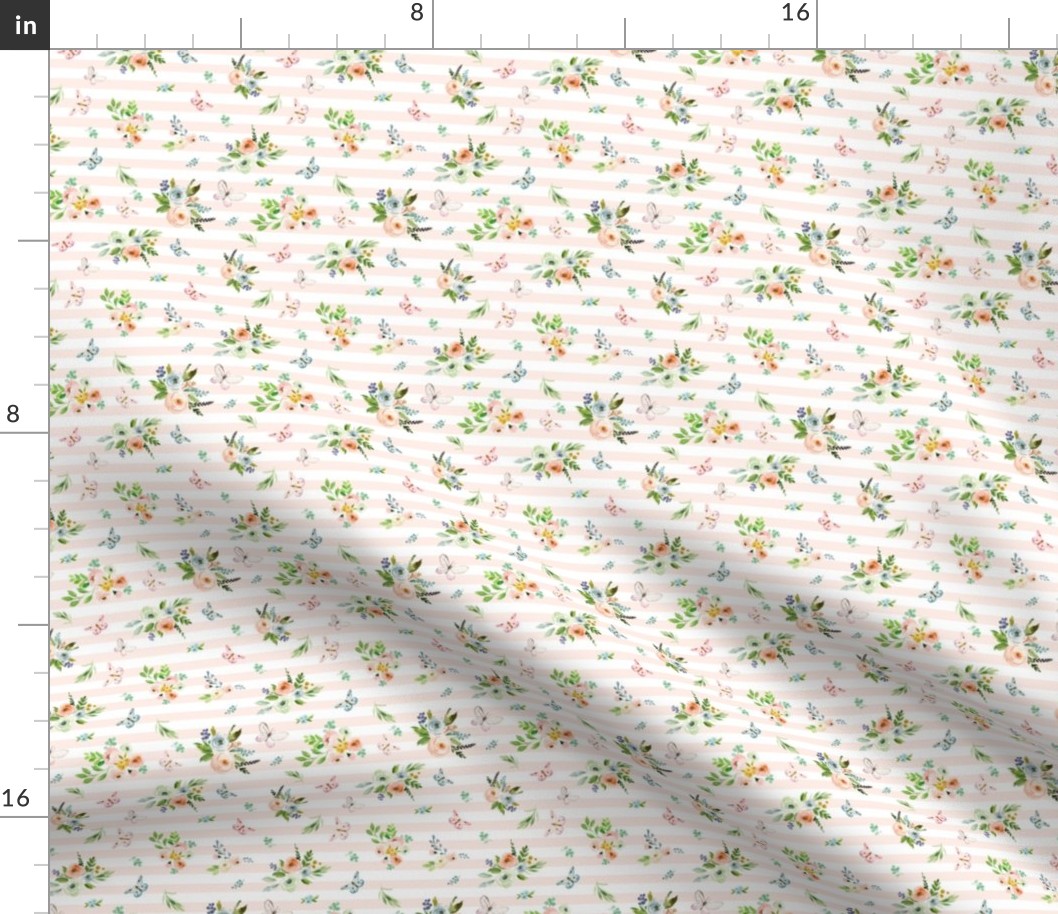 4" Spring Time Bunny Florals Pale Peach Stripes