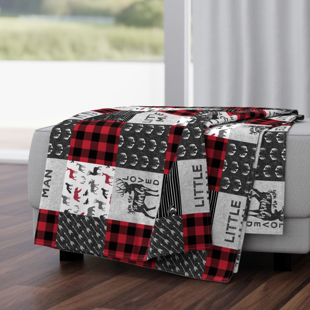 You are so deerly loved & Little Man  - buffalo check woodland patchwork fabric (90)