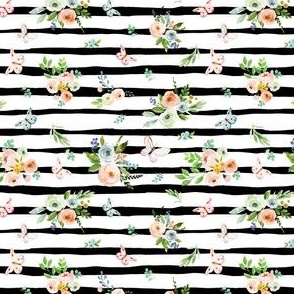 4" Spring Time Bunny Florals  Black and White Stripes