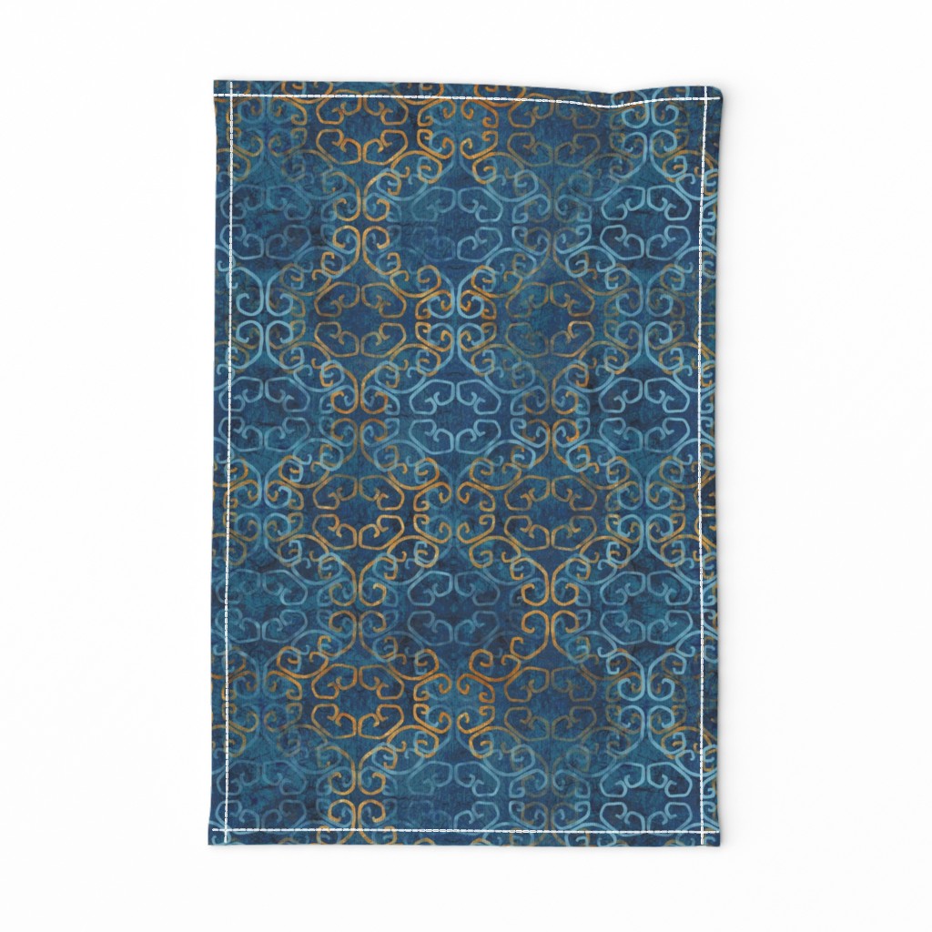 batik scroll - sapphire with gold