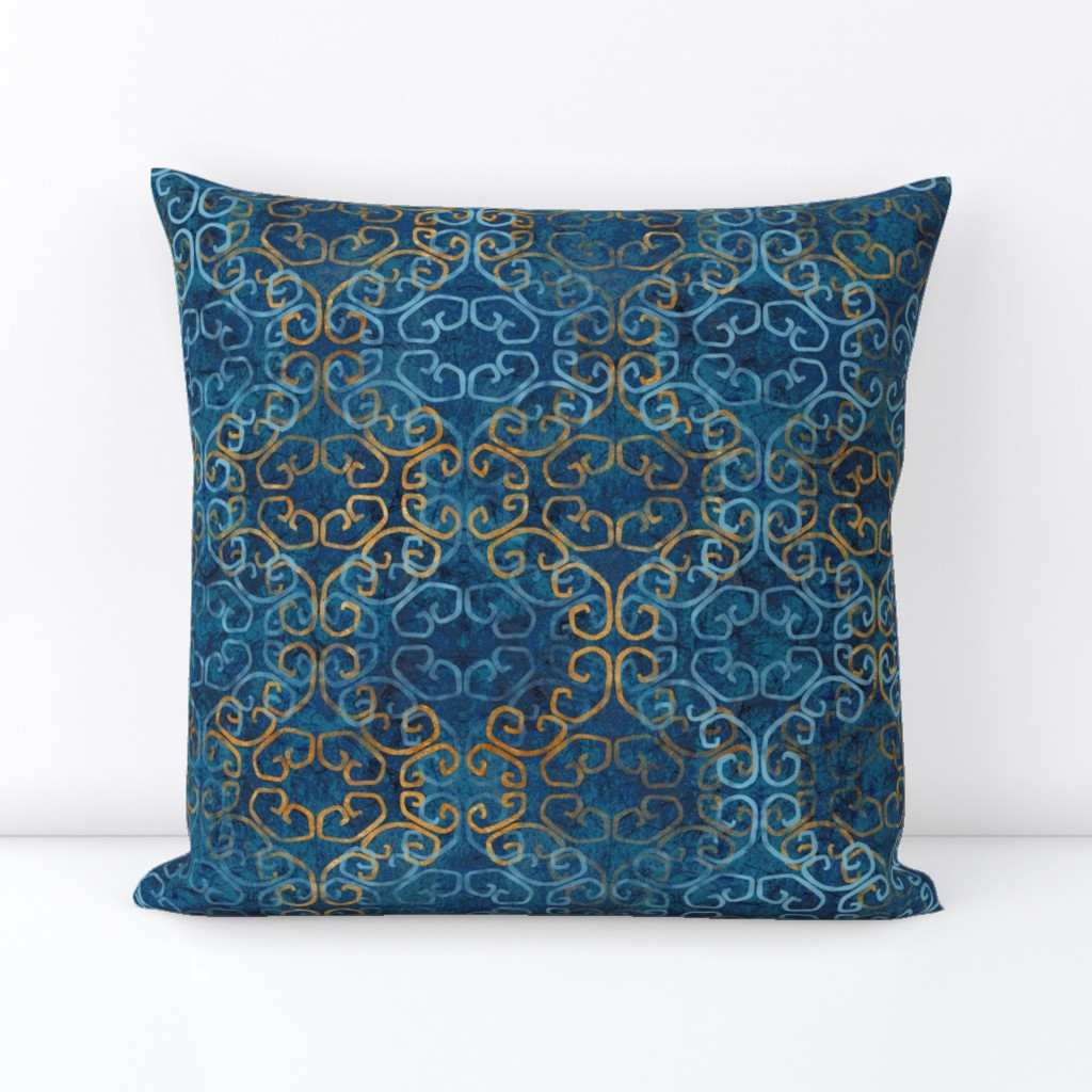 batik scroll - sapphire with gold