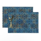 batik scroll - sapphire with gold