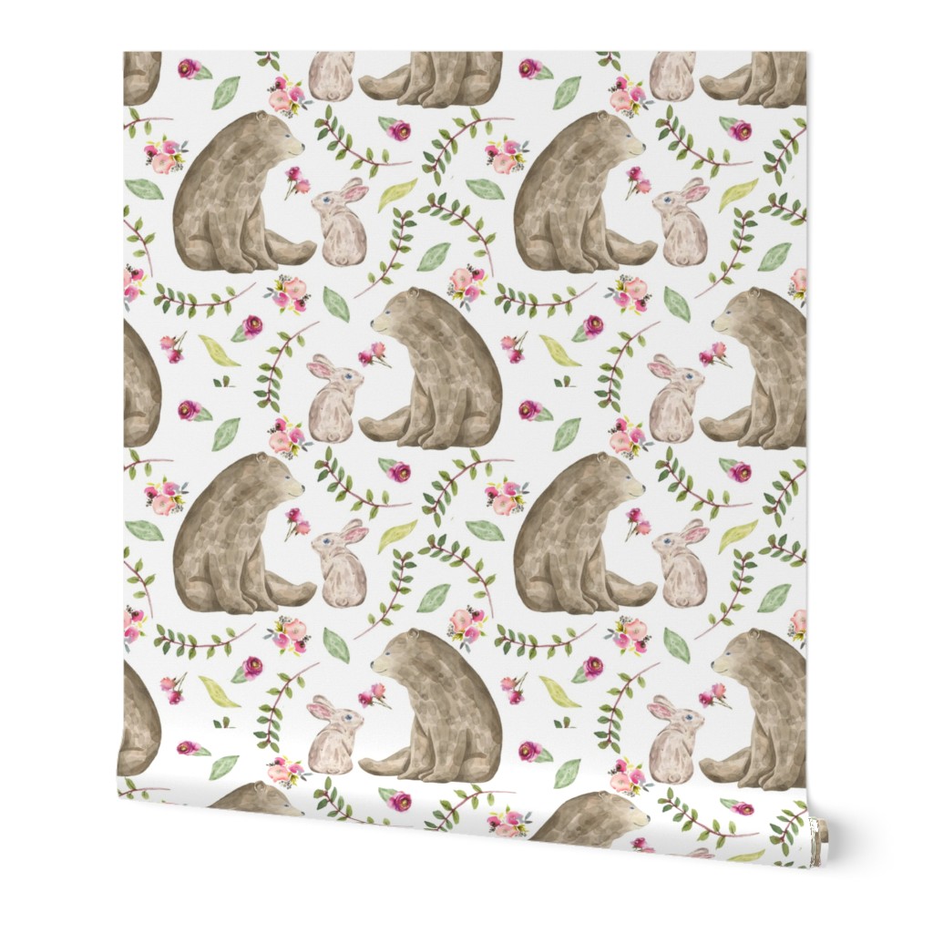 Bear & Bunny Friends - Floral Woodland Baby Girls Nursery Bedding GingerLous A