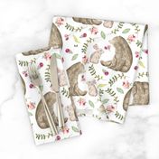 Bear & Bunny Friends - Floral Woodland Baby Girls Nursery Bedding GingerLous A