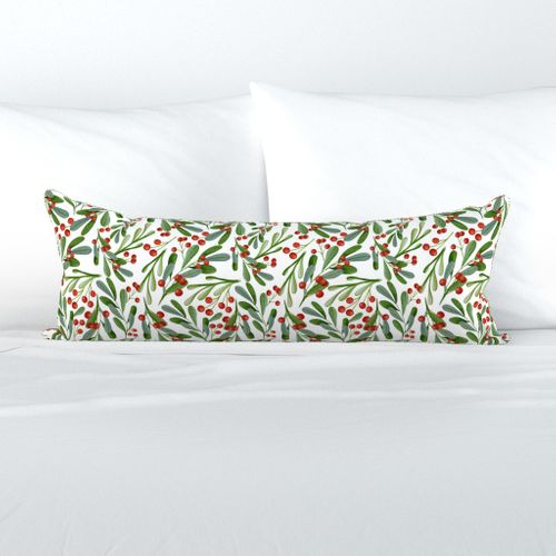 Holiday Accent Pillow Winter Floral Christmas Rectangle Lumbar Throw Pillow by Spoonflower Mistletoe And Red Berries by crystal_walen