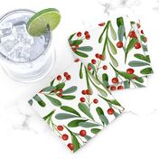 Mistleoe Berries Swirling Watercolor Mistletoe and Red Winter Berries Christmas Greenery and Berries Watercolor Christmas 