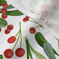 Mistleoe Berries Swirling Watercolor Mistletoe and Red Winter Berries Christmas Greenery and Berries Watercolor Christmas 