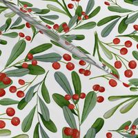 Mistleoe Berries Swirling Watercolor Mistletoe and Red Winter Berries Christmas Greenery and Berries Watercolor Christmas 