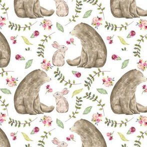 Bear & Bunny Friends - Floral Woodland Baby Girls Nursery Bedding GingerLous B