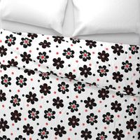 Doodle Button Floral Black Red