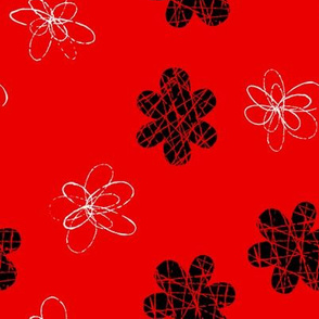 Doodle Floral Black Red