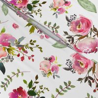 Watercolor Peonies & Roses - Floral Pink Plum Blush Flowers Garden Blooms Baby Girl Nursery A