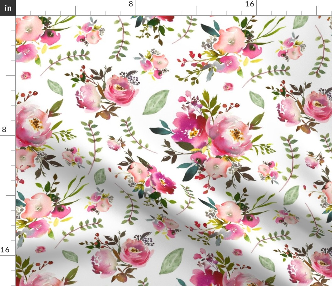 Watercolor Peonies & Roses - Floral Pink Plum Blush Flowers Garden Blooms Baby Girl Nursery A