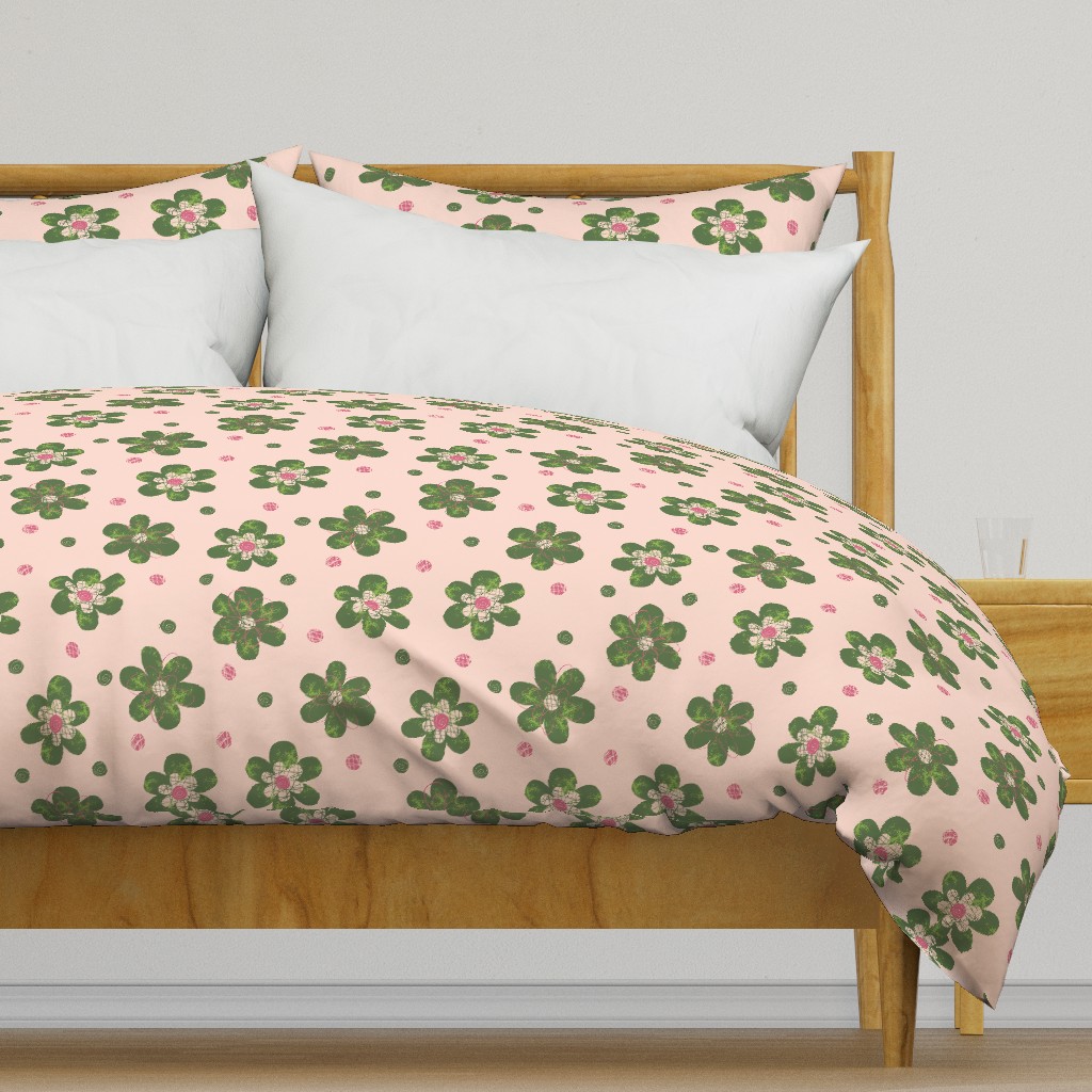 Doodle Button Floral Green Pink