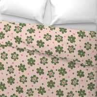 Doodle Button Floral Green Pink