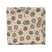 Doodle Button Floral Green Pink