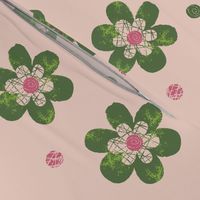 Doodle Button Floral Green Pink