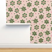 Doodle Button Floral Green Pink