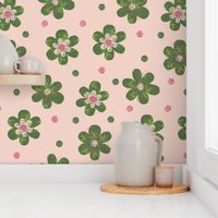 Doodle Button Floral Green Pink