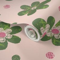 Doodle Button Floral Green Pink