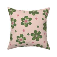 Doodle Button Floral Green Pink