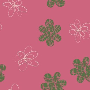 Doodle Floral Green Pink