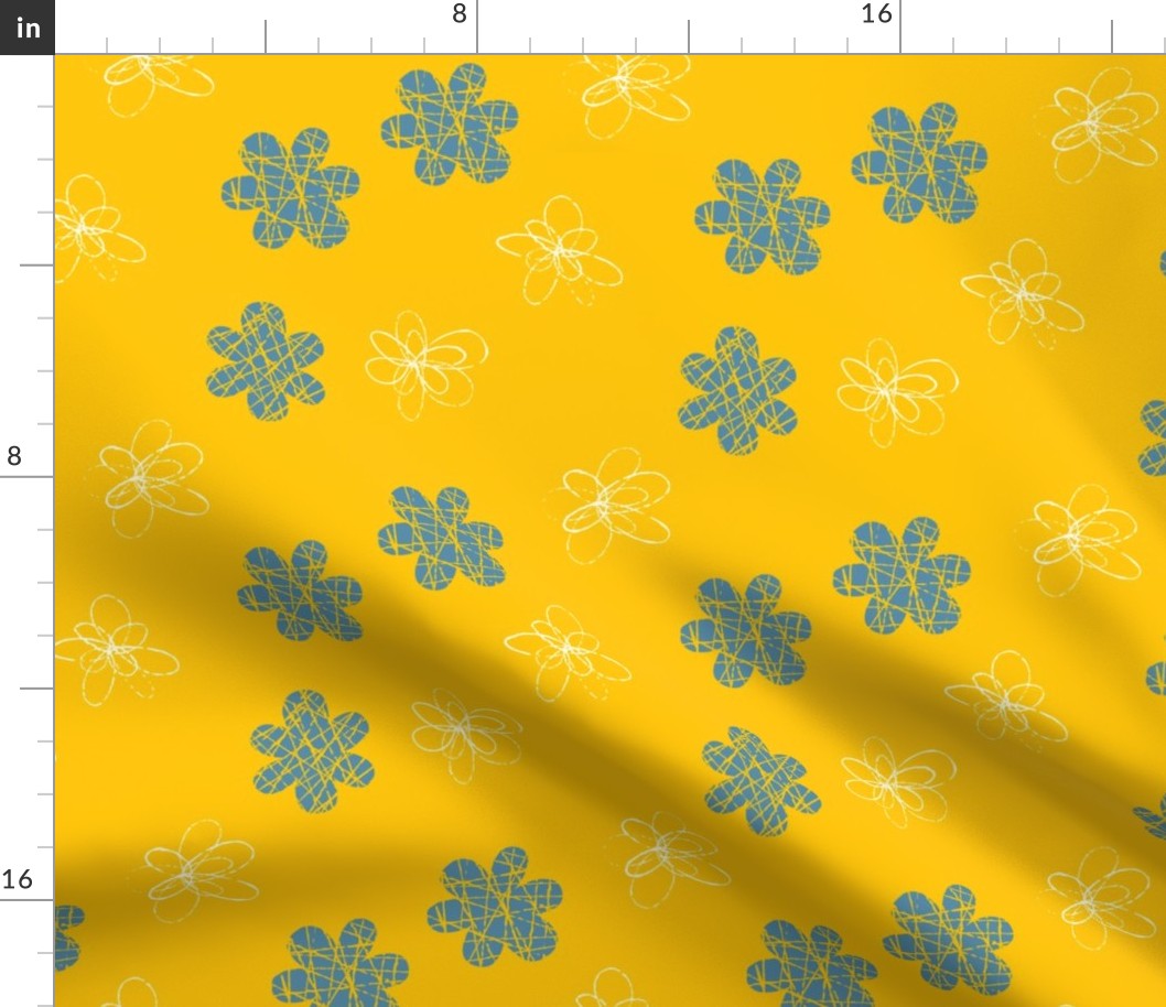 Doodle Floral Blue Yellow