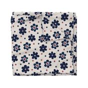 Doodle Button Floral Navy Maroon