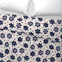 Doodle Button Floral Navy Maroon