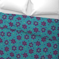 Doodle Button Floral Purple Green Teal