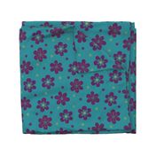 Doodle Button Floral Purple Green Teal