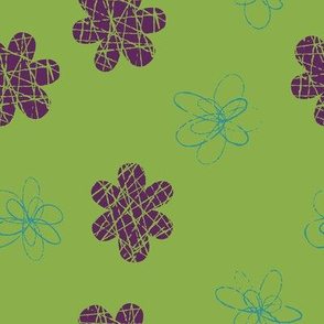 Doodle Floral Purple Green Teal