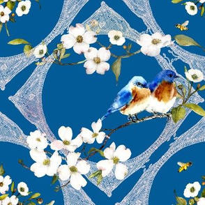 bluebird and lace watercolor on blue 